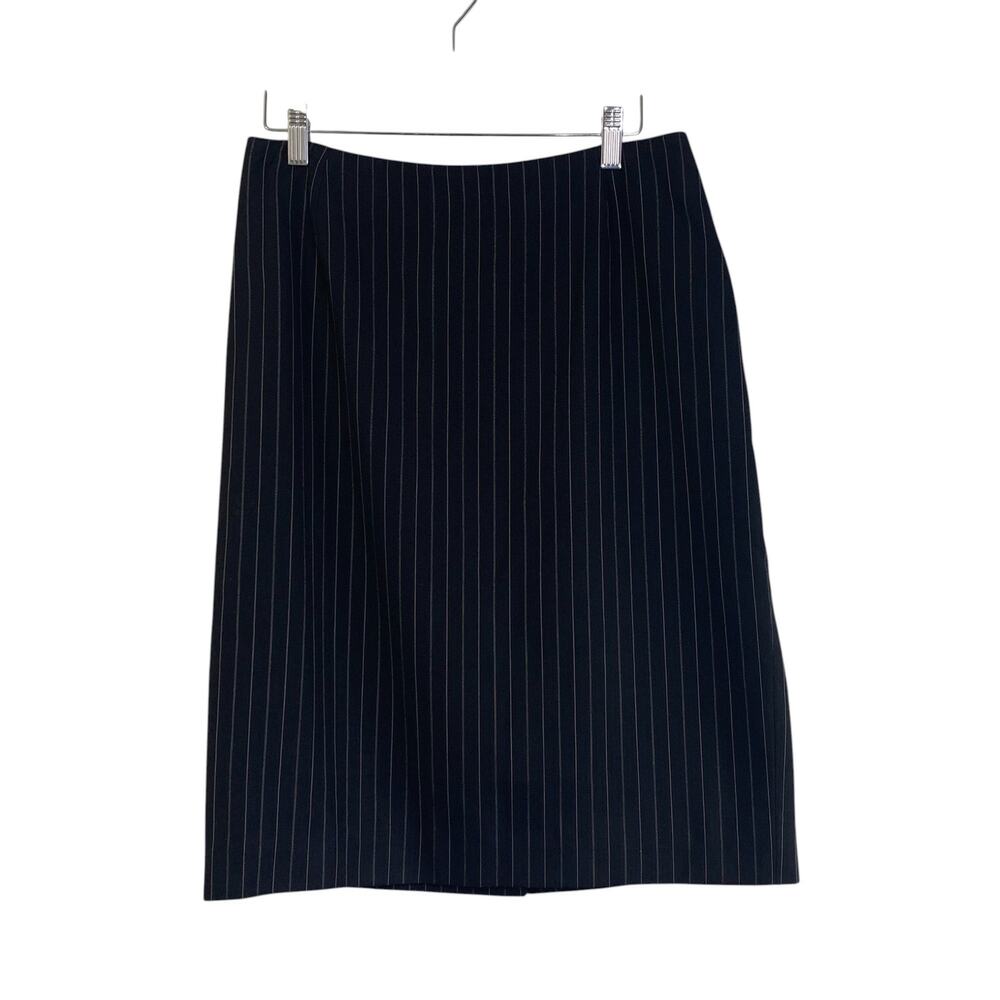 Casual Corner Womens Pinstripe Skirt Size 10 Black Wool Blend Corp Core Business